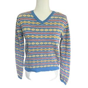 Vintage Old Navy Knit Fair Isle Sweater L Cotton-Blend